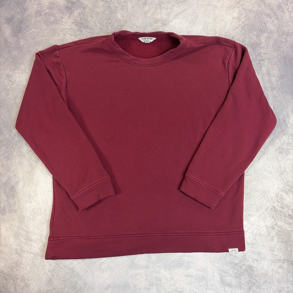 Orvis Sweatshirt Mens Medium Burgundy Crewneck Fleece Modal Blend Pullover